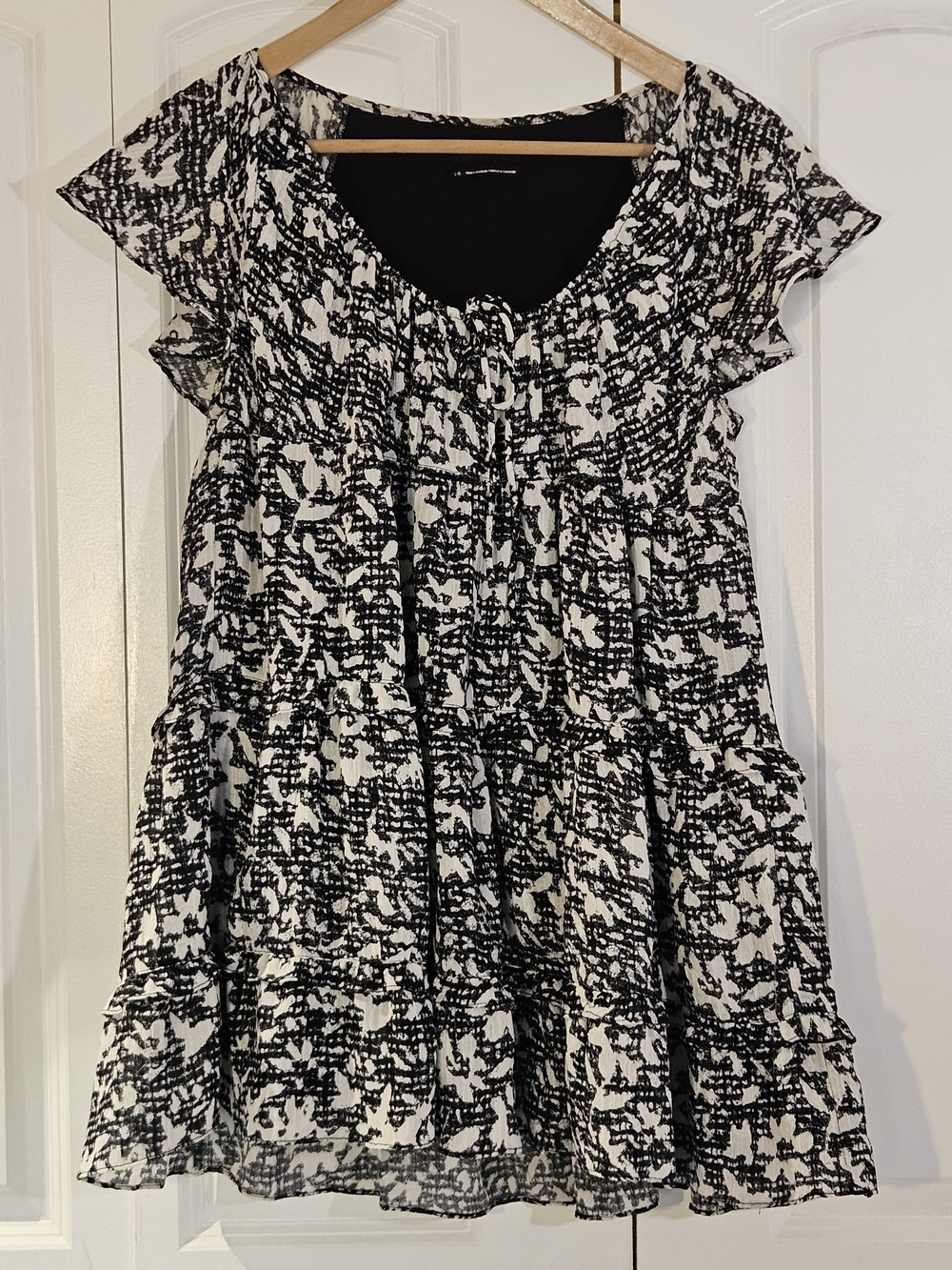 Urban Outfitters Women's Dress Size L Black & White Babydoll Floral Indie Boho